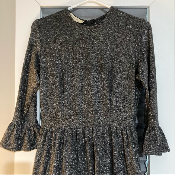 Shimmery black and silver long sleeve midi dress - Picture 4 of 15